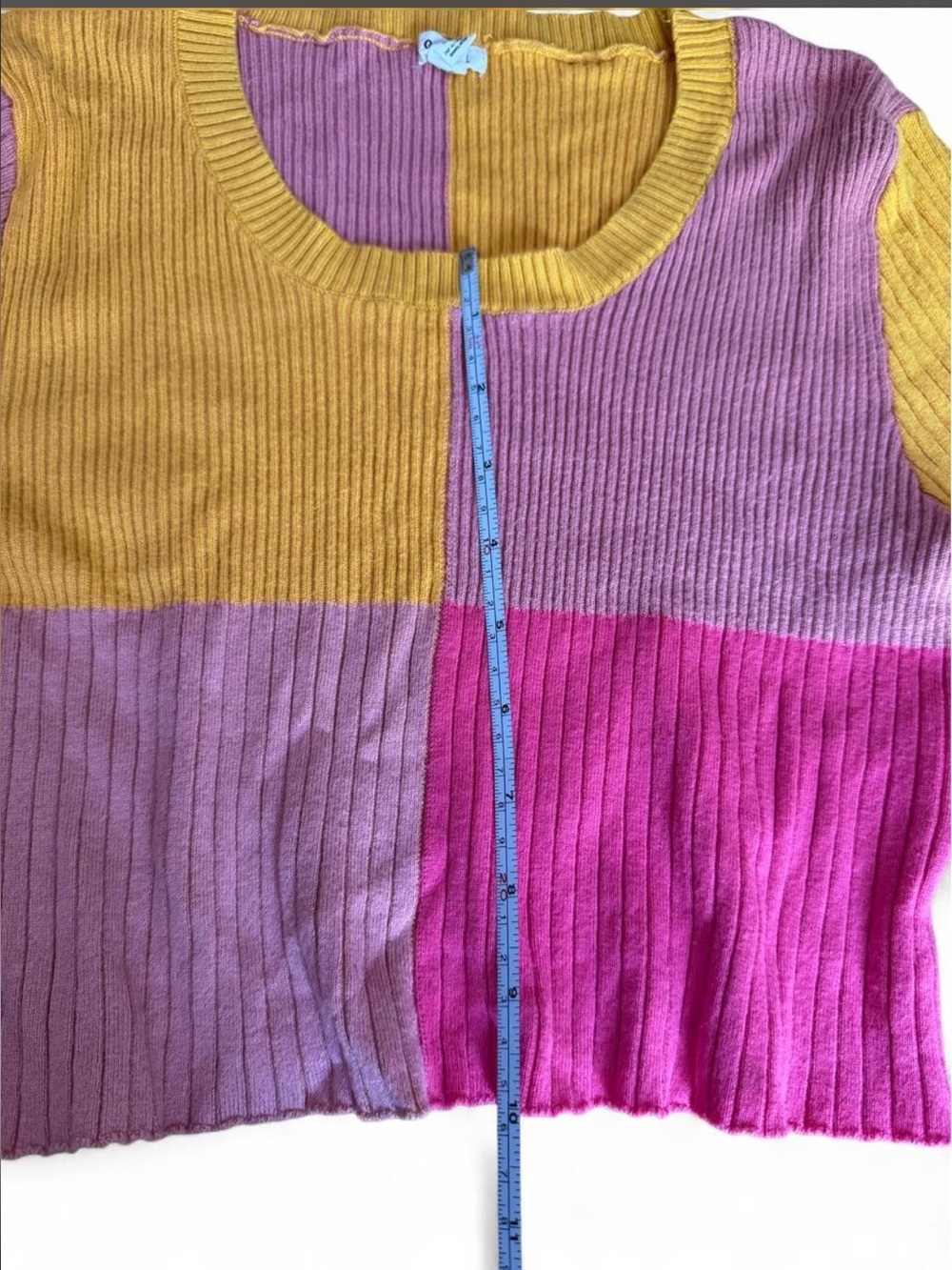 Colorblock Ribbed Cropped Top - Pink & Yellow - Picture 4 of 4